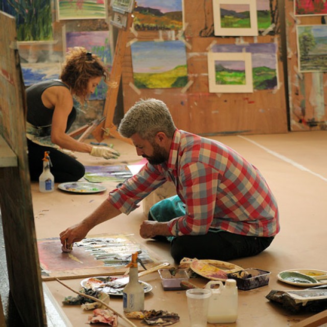 Contemporary Landscape painting course Newlyn School of Art in studio