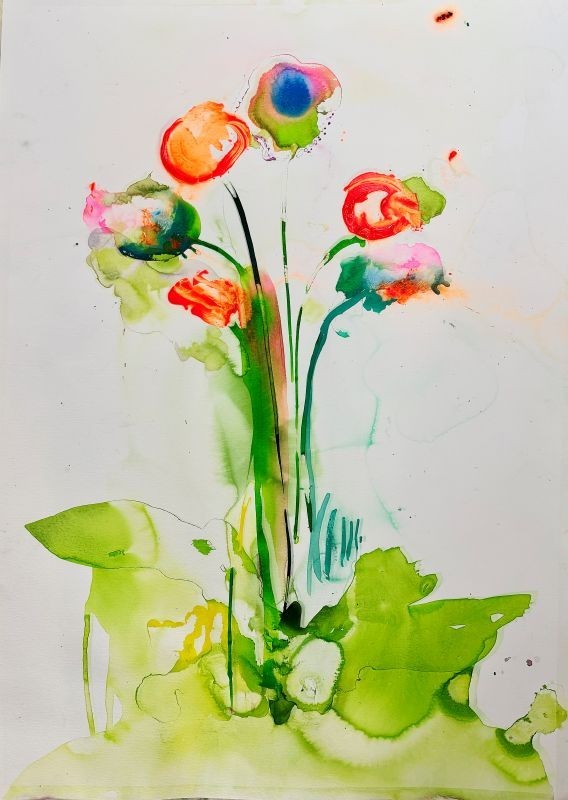 Dying anemones, poppies, grass & leaves