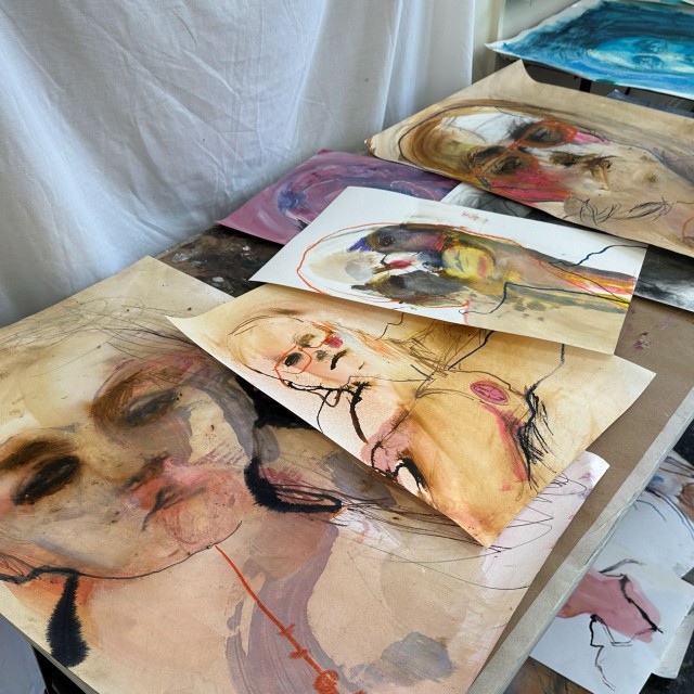 Expressive Portraiture - Student Artwork - Mixed media art course