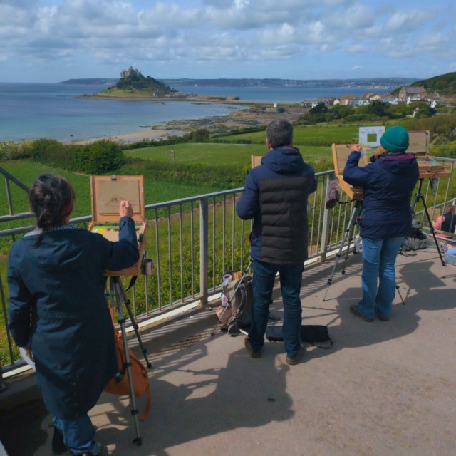 Art Students painting St. Michaels Mount
