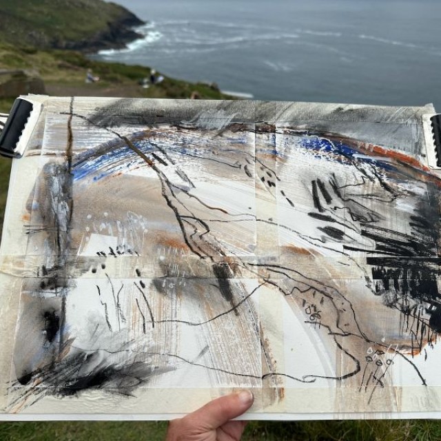 marking making-landscape painter-mixed media-coastal view