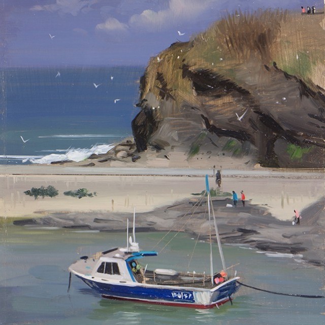 The harbour, Port Isaac, April - Oil Painting Cornwall