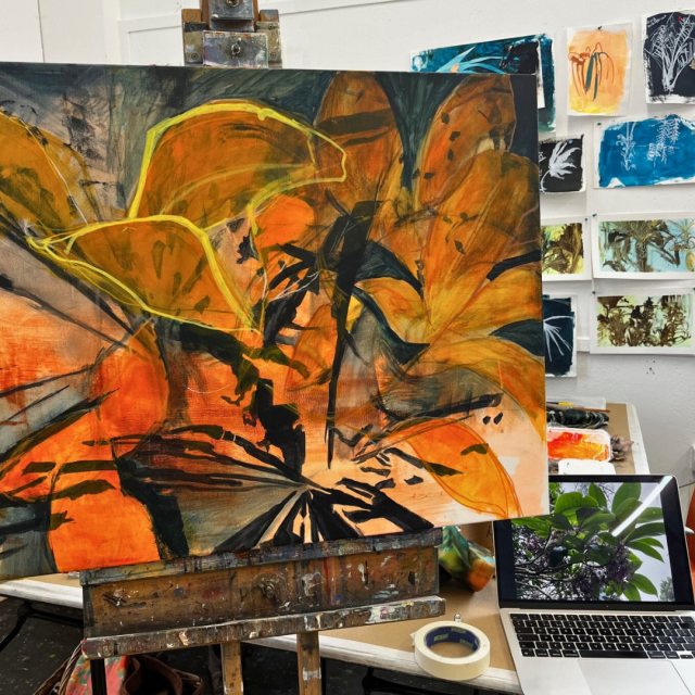 Student work in progress and reference image