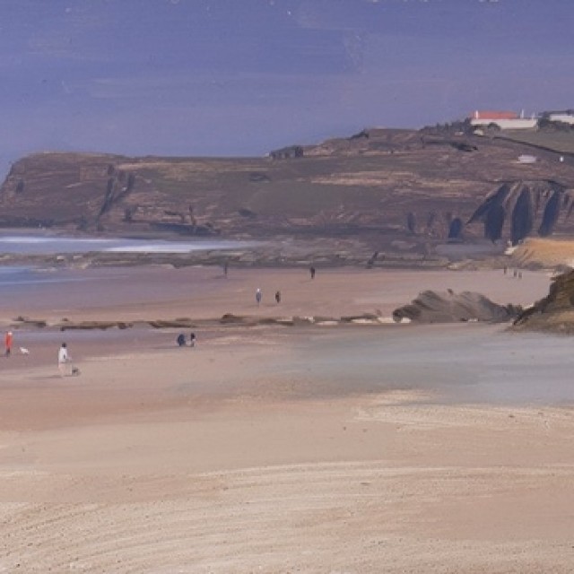 Looking North at Widemouth Bay, mid afternoon, March - Oil Painting Course