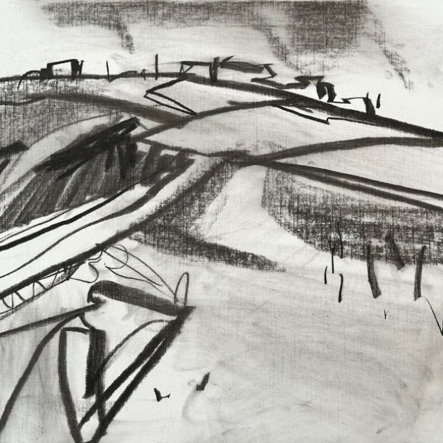 black mark making landscape drawing